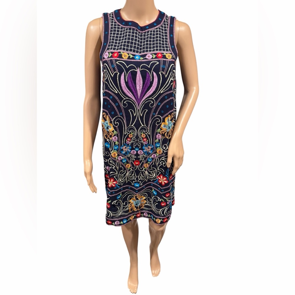 Anthropologie Maeve Womens Kira Navy Floral Embroidered Tunic Dress Size 0 - Picture 2 of 16